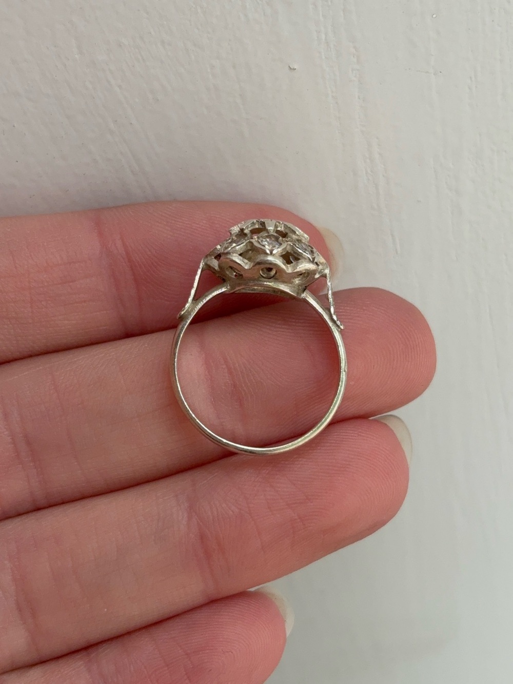 Vintage Art Deco Sterling Silver Rare Glass Floral Cocktail Ring - Picture 6 of 8